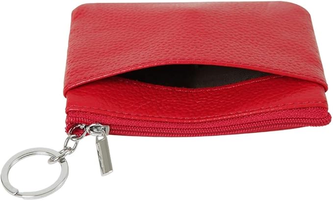 Women's Genuine Leather Coin Purse Mini Pouch Change Wallet with Keychain