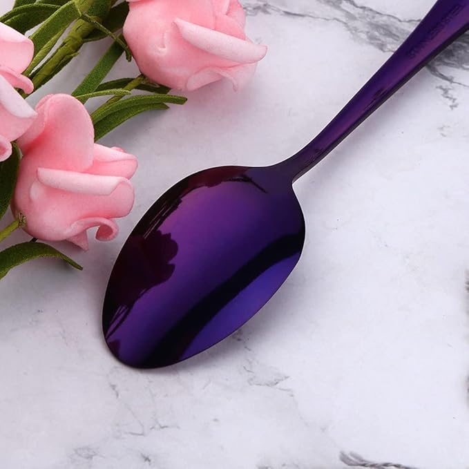 Purple Unique Pattern Design Coffee Espresso Spoons Mini, Mingcheng Stainless Steel Small Teaspoons Silverware Set of 6, BISDARUN 5.5 Inches Food Spoons for Demitasse Dessert Tea