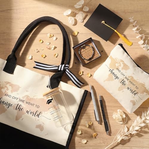 Vesici 8 Pcs Graduation Gifts Set for Women Her 2026 with Tote Bag Makeup Bag Bracelet Box Glass Cup Pens Class of 2026 Congratulations Graduate Gift Basket for College Senior Nurse(Beige) - Image 5