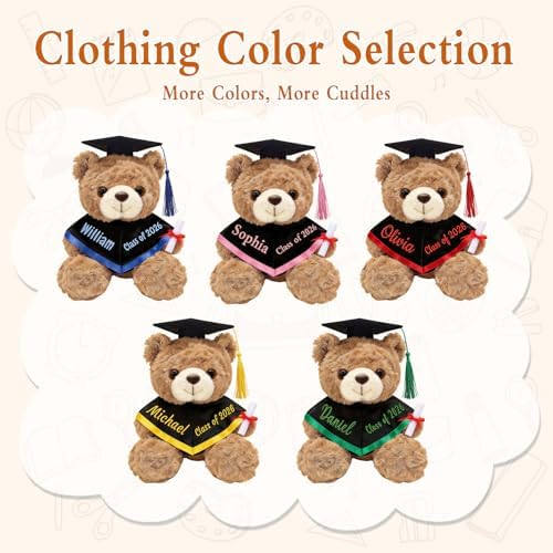 Personalized Graduation Teddy Bear Gifts 2026 – Custom 10 Inch Stuffed Animal with Cap Gown Diploma for Her Him College High School Kindergarten - Image 6