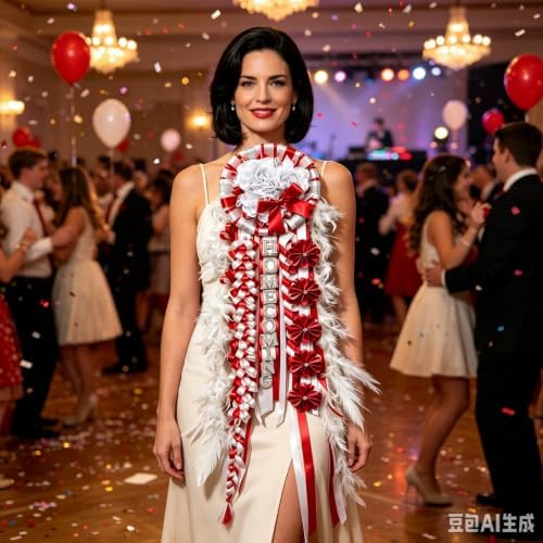 31'' Advanced Large Homecoming Mum Supplies Luxury Silk Homecoming Mum Flower with Feather Red White Silver Satin Ribbon Senior Night Back to School Week Party Decor - Image 4