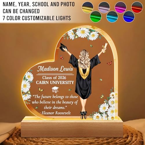 Hyturtle Personalized Graduation Night Light - Custom Name Acrylic LED Light - Inspirational Graduation for Women - Senior 2026 Graduation Gifts Her Him - College Grad Gifts - Graduation Gifts - Image 2