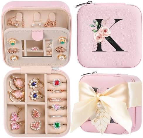 AYGXU Travel Jewelry Box for Women and Girls - Small Case With Initial A-Z - Teacher Gifts by AYGXU