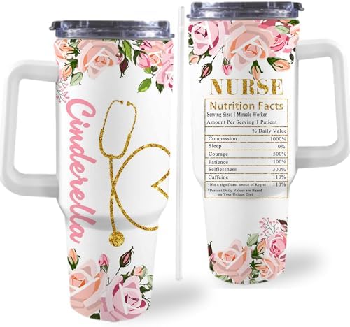 Nurse Gifts for Women Personalized 40oz Nurse Tumbler with Handle and Straw, Personalized Gifts for Nurses, Thank You Nurse Cup Gifts for Nurses Day, Stainless Steel Nurse Water Bottle Insulated Cup by Artsadd