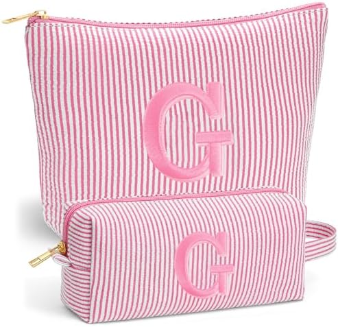 Travel Makeup Bag Organizer - Travel Essentials Toiletry Bag for Women, Initial Travel Toiletry Bag with Zipper | Preppy Stuff Birthday Gifts for Women Mom Daughter, Pink Letter G by Fohufo