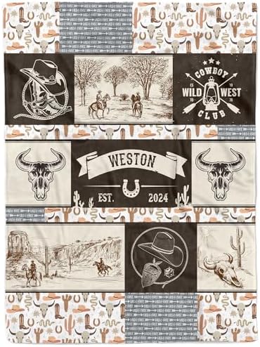 MDPrints Western Baby Blankets for Boys, Customized Baby Boy Gifts with Name, Personalized Baby Blanket, Newborn Gift by MDPrintsGlobal
