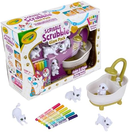 Crayola Scribble Scrubbies Glam Pack (4 Pets), Washable Pet Care Toy & Coloring Animal Craft Kit, Gift for Kids, Playset for Girls & Boys, Ages 3+ by Crayola