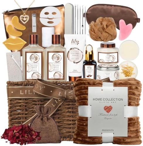 28Pcs Coconut Vanilla Spa Gift Set, Complete Spa Gift Baskets for Women by LILYROY