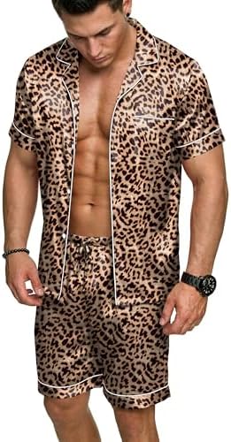 Ekouaer Mens Silk Satin Pajamas Set Short Sleeve Button Up Lounge Pjs Set by EKOUAER