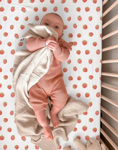 Muslin Bedside Bassinet Sheets 2 Pack, 33" X 20", (Strawberry & Pale Pink) - Image 6