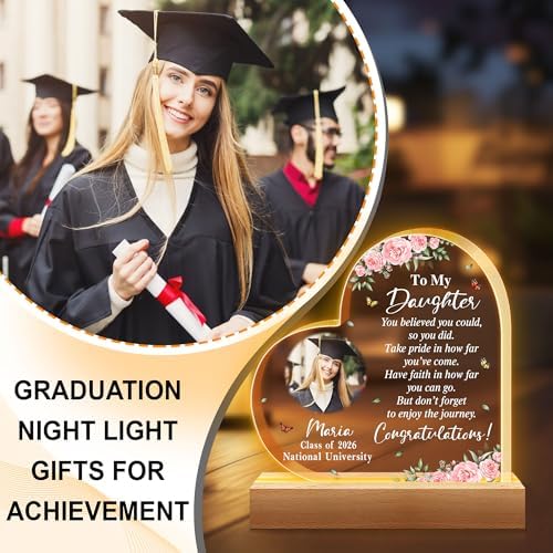 Hyturtle Personalized Graduation Night Light - Custom Photo Acrylic Plaque with Multicolor LED- Inspirational College Grad Gifts for Daughter from Mom - Senior 2026 Graduation Gifts Her Him - Image 3