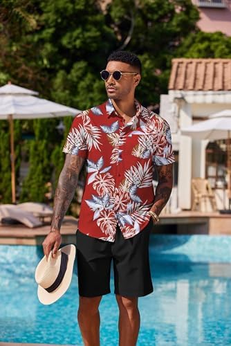 COOFANDY Men's Hawaiian 2 Piece Outfits Floral Button Down Shirt and Shorts Vacation Outfits Summer Beach Matching Set - Image 2