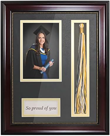 GraduationMall Graduation Photo Shadow Box Frame with Tassel Holder for 4x6 Pictures,Real Glass,Black over Gold Double Mat,Wall & Tabletop Design by GraduationMall%C2%AE