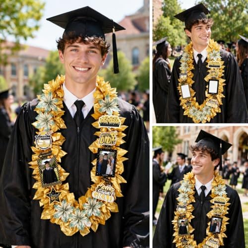 Class of 2026 Graduation Leis with Money Gift Set, 2 pcs Candy Lei Graduation Cash Holder,Personalized Graduation Gifts Money Leis with Photo Frame Congrats Grads Gift Idea for Graduate Party Supplies-Gold Black - Image 5