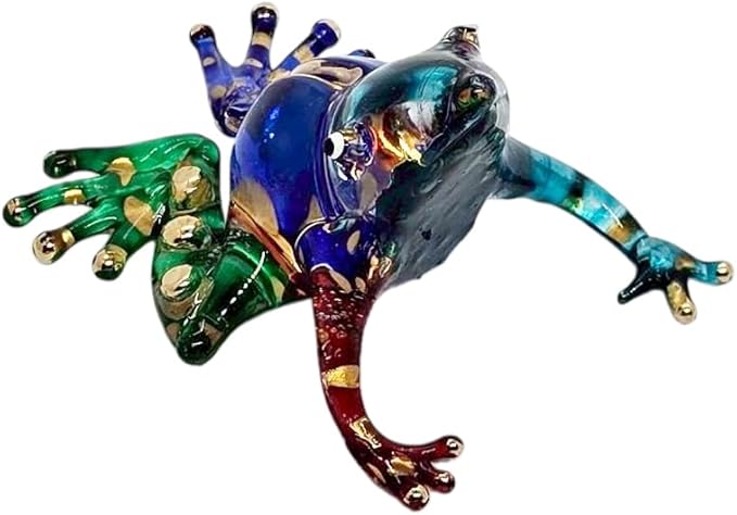 WitnyStore 2¼" Blue Gold Green Red Frog Artistic Blown Glass Figurine Premium Hand-Blown Statue Tabletop Decoration Unique Collectible for Adult Collectors Handcrafted Elegant Home Room Decor