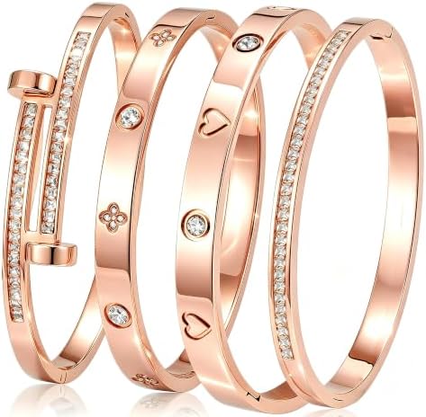 Camhanno Gold Bangle Bracelets for Women, 18K Gold Plated Stainless Steel Stackable Bangles, Non-Tarnish Trendy Jewelry, Ideal Gift for Birthday Anniversary by Camhanno