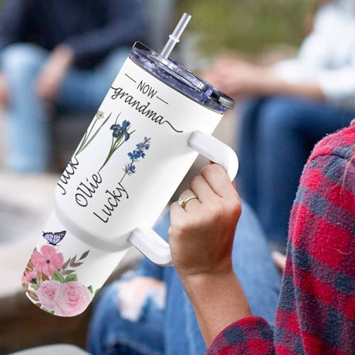 Gifts for Mom from Daughter Son, Personalized Mama Bear Tumbler with Handle and Straw, Custom Mom Coffee Tumbler with Kids Names, Personalized Mothers Day Gift for Women, Her, New Mom, Grandma - Image 5