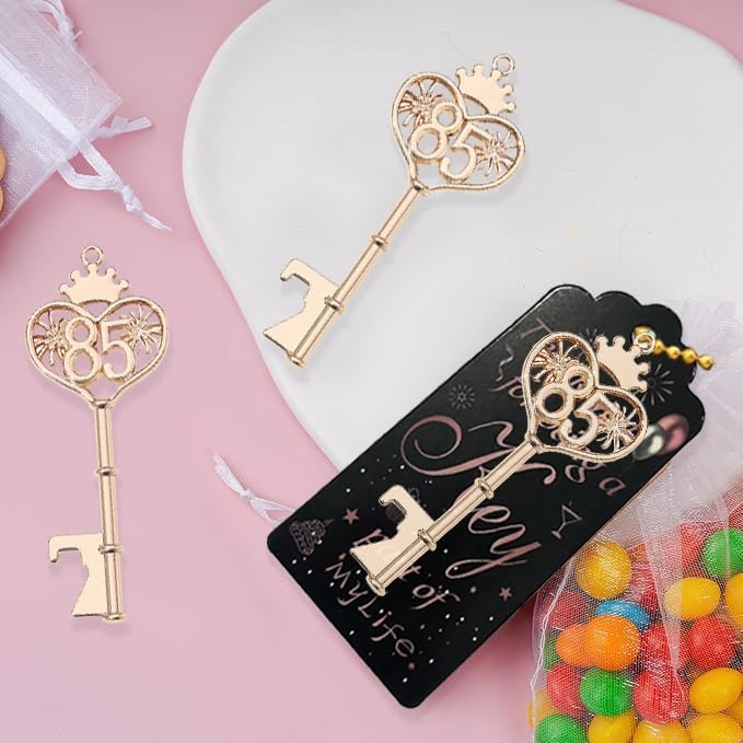 48PCS 85th Birthday Bottle Opener 85 Souvenir Party Supplies Key Opener 85th Baby Birthday Return Gifts Wedding 85th Anniversary Party Decor(48,85th key)
