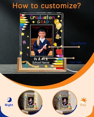 Personalized Graduation Gifts Custom Photo Name Night Light LED Table Lamp for 2026 University High School Senior Keepsake(Kindergarten) - Image 2