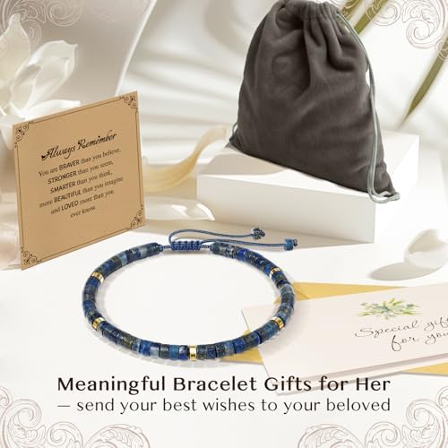 Inspirational Christmas Bracelet Gifts for Women: Healing Natural Stone Bracelet - Thinking of You Get Well Soon Birthday Gifts for Friend Sister Bestie BFF - Image 5