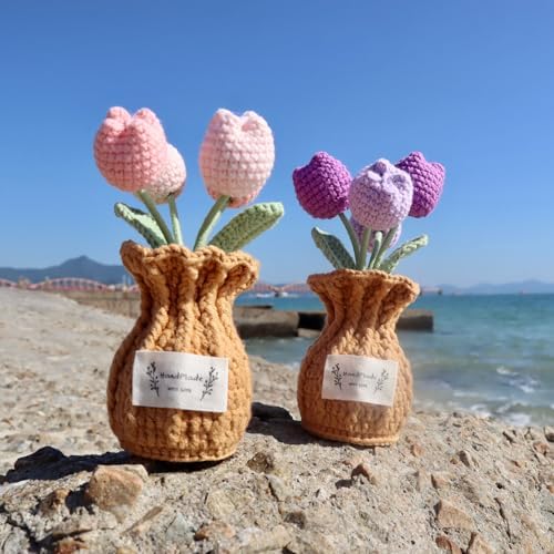 Tulip Crochet Flower Potted Plant Handmade Desk Decor Gift - Image 5