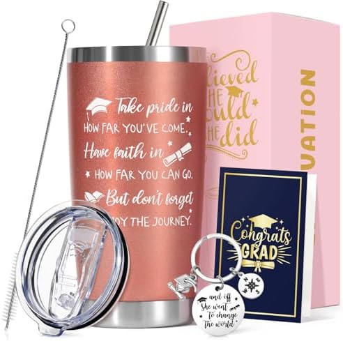 Graduation Gift for Her 2026, Class of 2026 Graduation Cup for Senior High School College Girls Women Daughter Sister Best Friend, 20oz Tumbler Gift Set with Lid, Straw & Box, Pink Grad Gifts Box Set by Frerdui