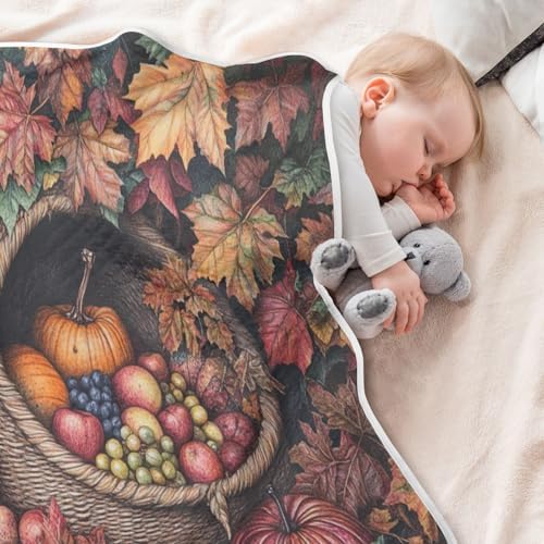 Basket Leaves Brown Baby Blanket for Girls Boys Soft Infants Toddlers Receiving Blankets for Crib Stroller Travel Bed Decorative - Image 5