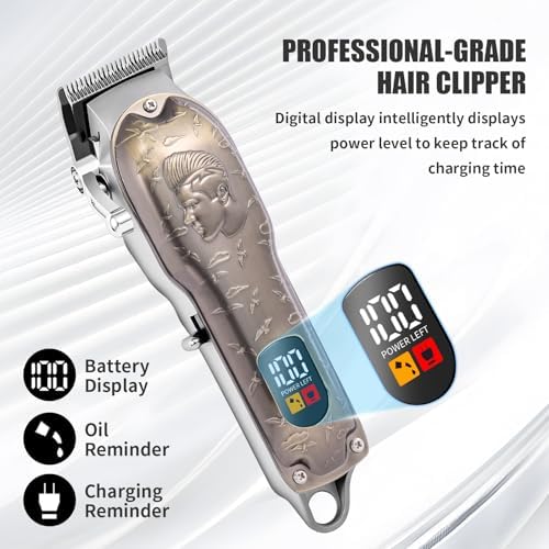 Professional Hair Clipper Set, Men's Hair Clipper, T-Shaped sideburn Trimmer, Electric Shaver,Nose Hair Trimmer,Beauty Salon kit for Hair Cutting and Shaving. (Gold) - Image 3