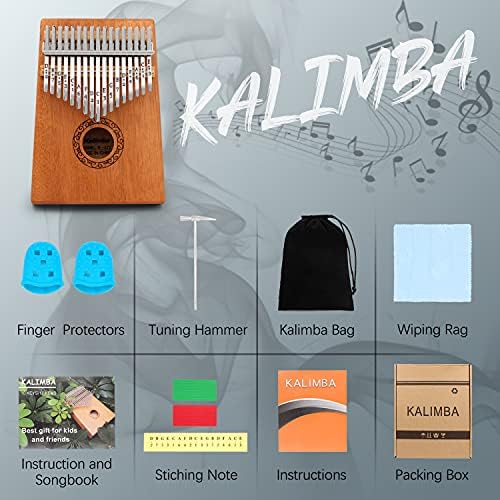 Kalimba Thumb Piano, YUNDIE Portable 17 Keys Mbira Finger Piano with Tune Hammer and Instruction,Musical Instruments Birthday Gift for Adult Beginners Professional(Brown) - Image 4