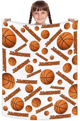 Personalized Baby Blankets for Girls Boys, Custom Baby Blanket with Name Swaddle Toddler Fleece Blanket Personalized Gift White Basketball Text - Image 2
