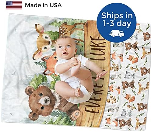 MDPrints Custom Baby Blankets for Boys, Customized Baby Boy Gifts with Name, Personalized Baby Blankets, Soft Plush Fleece (Woodland 628) - Image 2