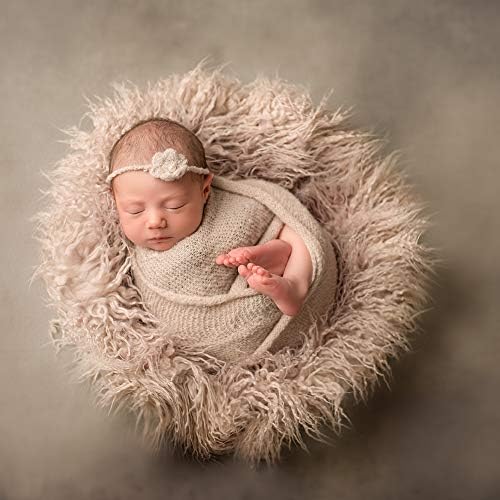 Baby Photo Props Faux Fur Round 23.6 inch Soft Baby Boy Girl Photo Blanket Studio Photo M Grey Sand - Image 5