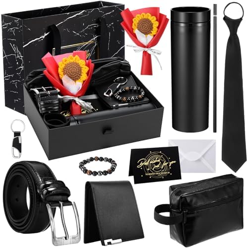 Tioncy 10 Pcs Mens Gift Set, 16oz Tumbler Wallet Belt Tie,Red Sunflower by Tioncy