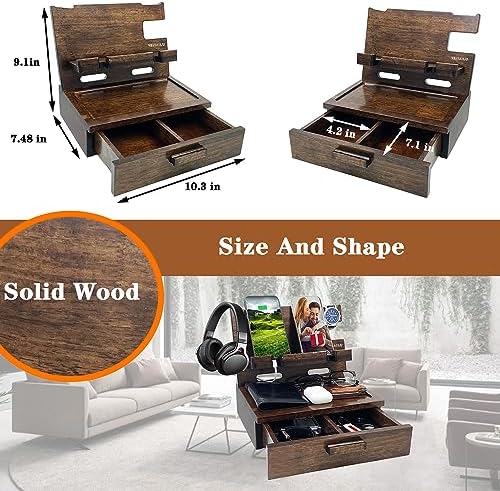 VEIYAILU Gifts for Men Women Husband Son Boyfriend Him Nightstand Organizer Wood Phone Docking Station Birthday Gifts (Walnut) - Image 3