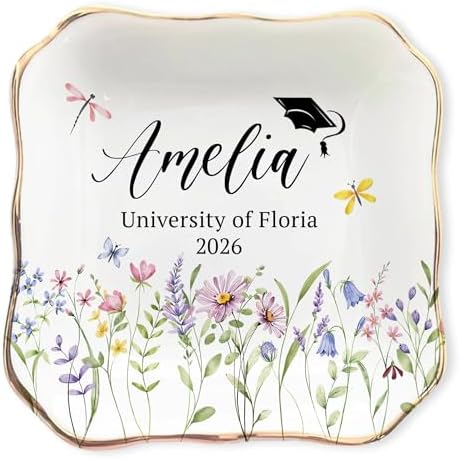 Custom Floral Graduation Jewelry Dish, Graduation Trinket Dish, Ring Dish for Graduation, Class of 2026 Graduation Gift, Gift for Daughter by ZISOL26HZ