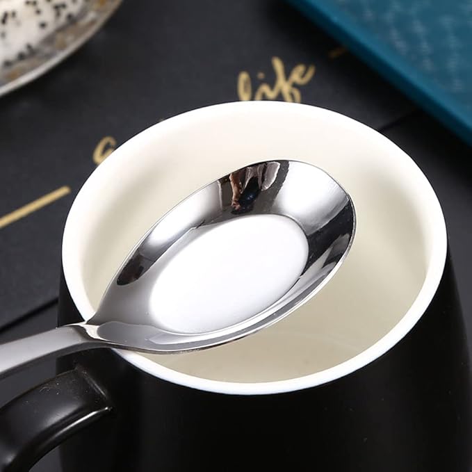5 PCS Stainless Steel Mirror Finish Soup & Dessert Spoons for Soup, Rice, Tea, Milk, Coffee & Dessert (Multicolor)