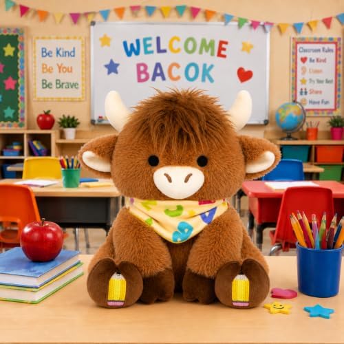 Classroom Highland Cow Plush-Back to School Gift “ABC” Handkerchief Decor - Image 4