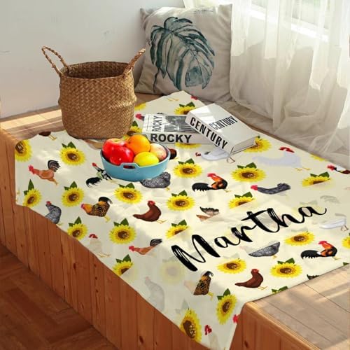 Chickens Personalized Name Blanket Gift for Boy Girl Teens, Chickens Sunflowers Custom Name Throw Blanket for Hen Chicken and Rooster Lovers Soft Lightweight 50"x60" for Teens Bed and Living Room - Image 4