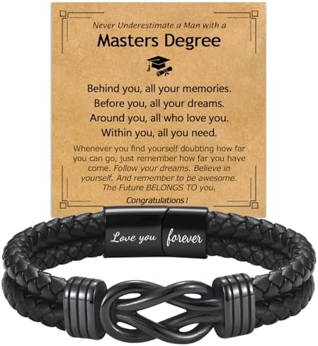 EPIRORA Graduation Gifts Bracelet for Him -Black Braided Leather Infinity Knot Bracelets for Men, Cool Class of 2026 Grad Gifts for 5th Grade | 8th Grade | Middle School | College | Master Degree by EPIRORA