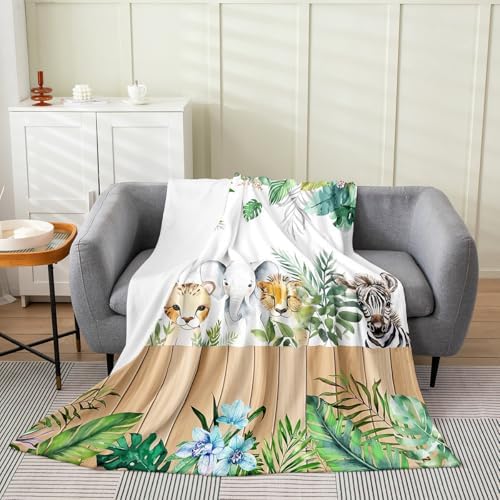 Erosebridal Giraffe Elephant Flannel Blanket Throw 50x60 Inch Cheetah Zebra Fleece Blanket Board Botanical Leaves Fuzzy Plush Throw Flowers Cute Animals Living Room Decor by Erosebridal