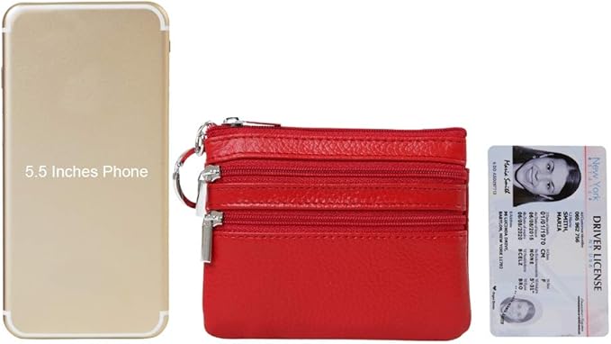 Women's Genuine Leather Coin Purse Mini Pouch Change Wallet with Keychain