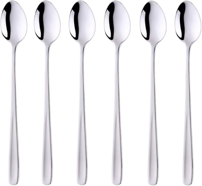 Buyer Star Long Handle Iced Tea Spoons Set of 6, 8 inch 18/10 Coffee Spoon Sets for Mixing, Cocktail Stirring, Tea, Coffee, Milkshake, Cold Drink