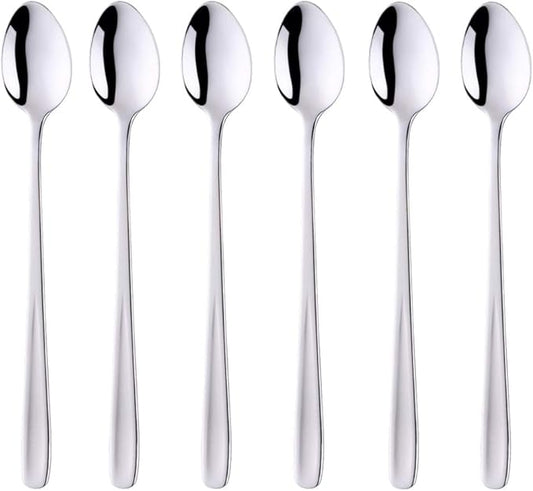 Buyer Star Long Handle Iced Tea Spoons Set of 6, 8 inch 18/10 Coffee Spoon Sets for Mixing, Cocktail Stirring, Tea, Coffee, Milkshake, Cold Drink