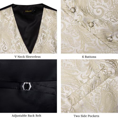 DiBanGu Mens Vest and Tie Set Formal Paisley Waistcoat and Necktie Pocket Square Cufflinks Silk Suit Vest for Tuxedo Wedding - Image 5