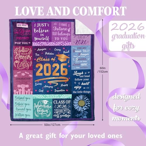 Graduation Gifts Blanket - 2026 High School College Graduation Gifts for Her Him - Class of 2026 Throw 50" X 60" - Image 5