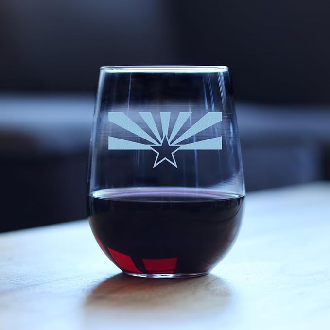 Custom Arizona Flag - Personalized Stemless Wine Glass - State Themed Drinking Decor and Gifts for Arizonans - Large 17 Ounce - Customized Wine Glass Gift