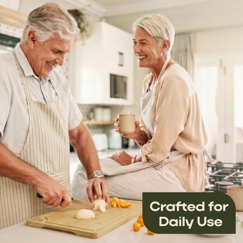 ROYAL CRAFT WOOD Wooden Cutting Boards for Kitchen Meal Prep & Serving - Bamboo Wood Serving Board Set with Deep Juice Groove Side Handles - Charcuterie & Chopping Butcher Block for Meat - Image 6