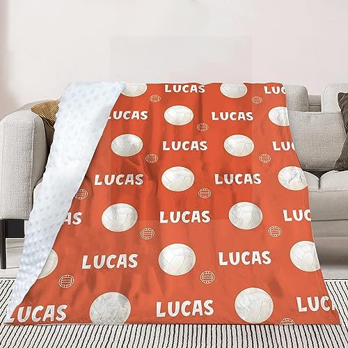 Custom Volleyball Blanket - Personalized Name with Volleyball Patterns - Soft Plush Flannel Blanket with Double Layer Dotted Backing for Baby Toddler Kids Teen Boys Girls Gifts Orange - Image 4
