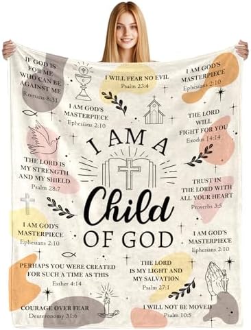 Christian Gifts for Women - I Am a Child of God Blanket 60"x50", Inspirational Religious Birthday Gifts for Women Mom Sister Friends, Christmas Baptism Catholic Spiritual Jesus Faith Bible Prayer by tgruihm