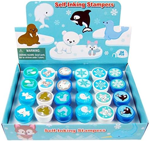 TINYMILLS 24 Pcs Arctic Animals Stampers for Kids Winter Animal Stamps Party Favor Goodie Bag Stuffers Holiday Party Prizes Classroom Rewards Pinata Filler
